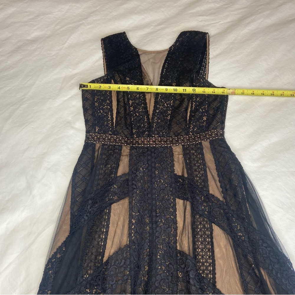 BCBG MAXAZRIA Andi Asymmetric Lace & Tulle Maxi Dress Black and nude sexy prom - Picture 13 of 13